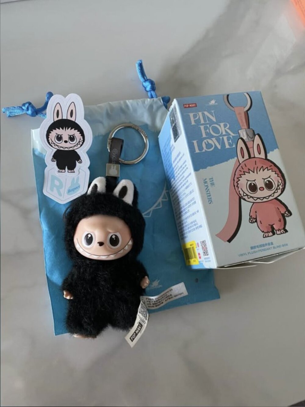 Labubu Pin For Love Letter R Black Mini Plush Keychain Popmart Collectible